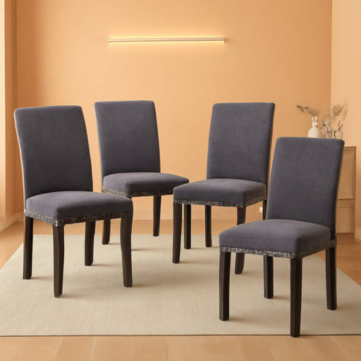 Dining Chair Upholstered Fabric Dining Chairs with Copper Nails,Set of 4,Grey