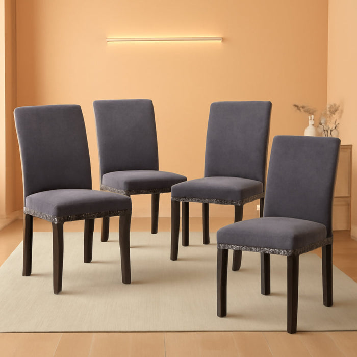 Dining Chair Upholstered Fabric Dining Chairs with Copper Nails,Set of 4,Grey