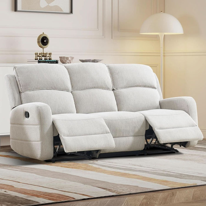Manual Living Room Furniture Reclining Couch Set, Soft Fabric 3 Seat Sofa Recliner Sofa for Meeting Room, Overstuffed Backrest and Armrest
