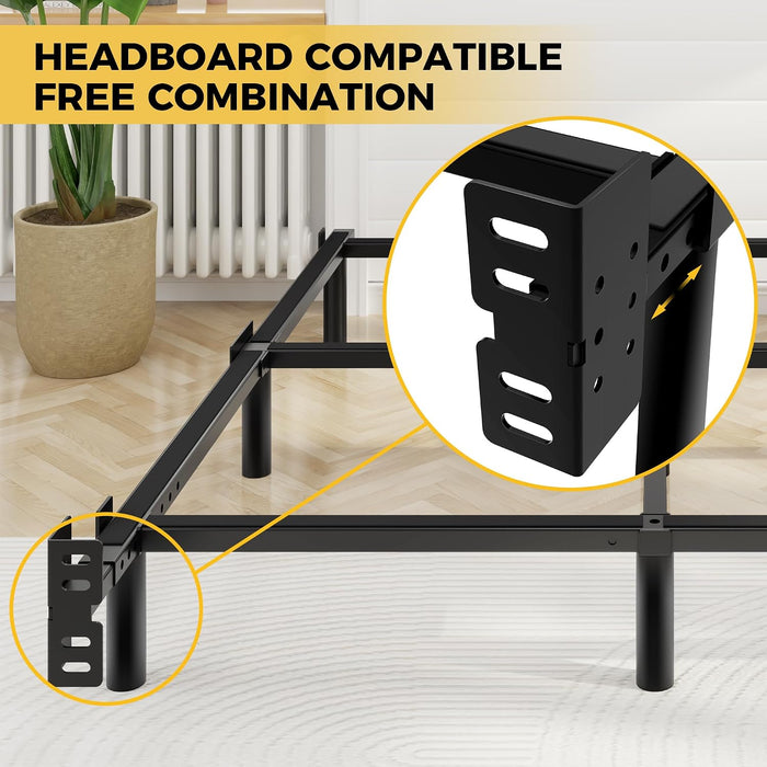 Full Bed Frame with LED Lights, 7 Inch Heavy Duty Metal Base for Box Spring