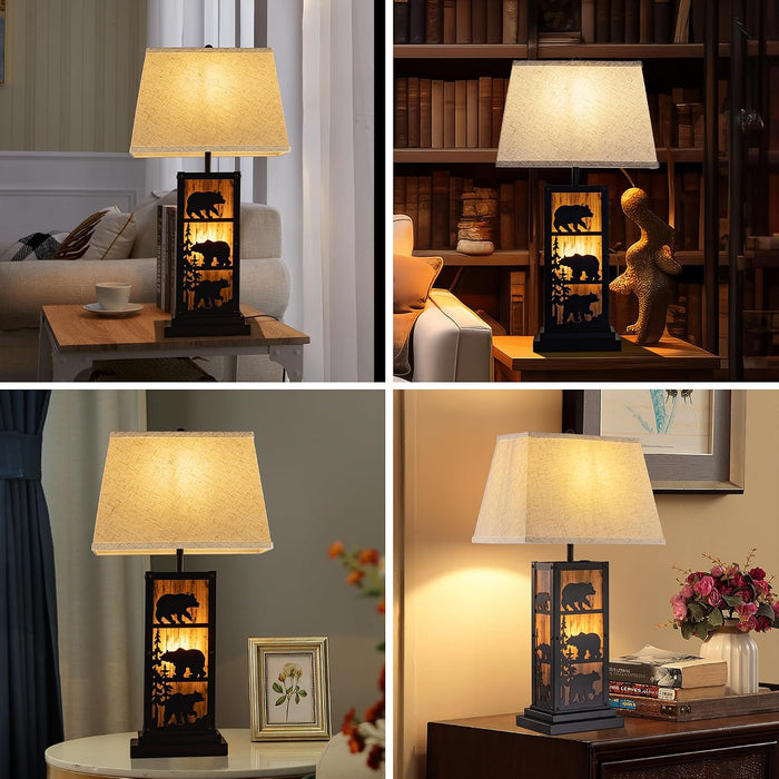 27" H Farmhouse Table Lamp, 2 Lights Vintage Rustic Nightstand Lamp