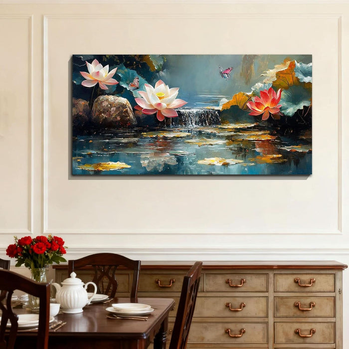 Lotus Canvas Wall Art for Living Room, Zen Yoga Wall Decor Landscape Painting Textured Artwork for Christmas Gift Spa Bedroom Hallway Kitchen Office Home Decor 58"X29"