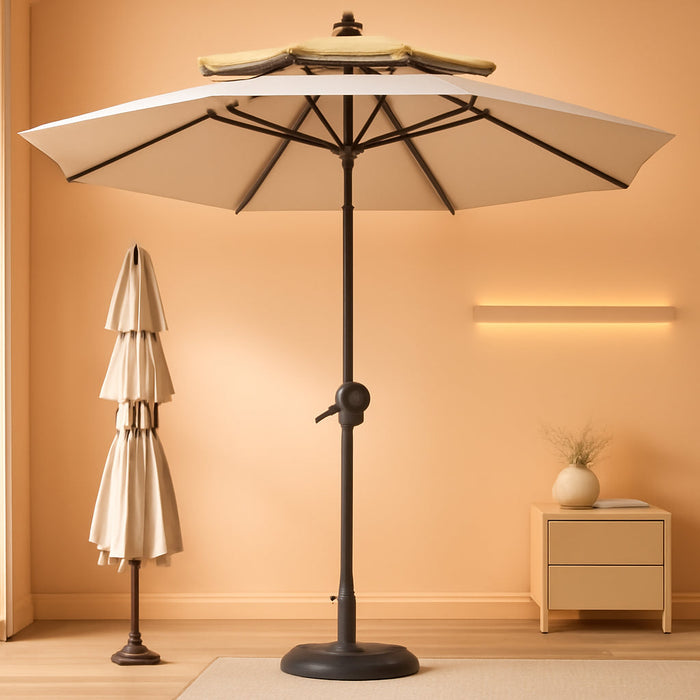 9FT 3 Tiers Patio Umbrella with Auto Tilt and Crank, Outdoor Table Market Umbrella with 8 Sturdy Ribs for Garden, Lawn, Deck, Backyard and Pool