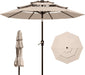 9FT 3 Tiers Patio Umbrella with Auto Tilt and Crank, Outdoor Table Market Umbrella with 8 Sturdy Ribs for Garden, Lawn, Deck, Backyard and Pool