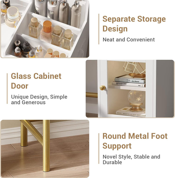 Makeup Vanity with Lights in 3 Colors, Vanity Desk with Mirror and Lights, White Makeup Table with Charging Station, Makeup Desk with Unique Separation Design