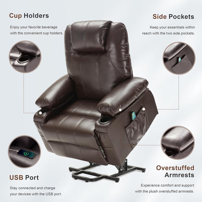 Brown Power Recliner with Massage & Heat