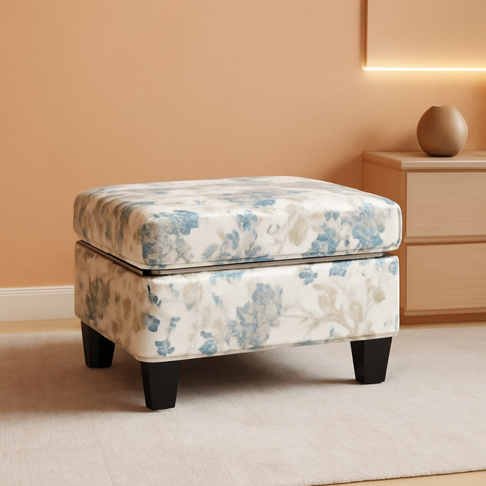Spield Indoor Ottoman Footrest, Wooden Ottoman Foot Stool, Modern Coffee Table, Floral Print