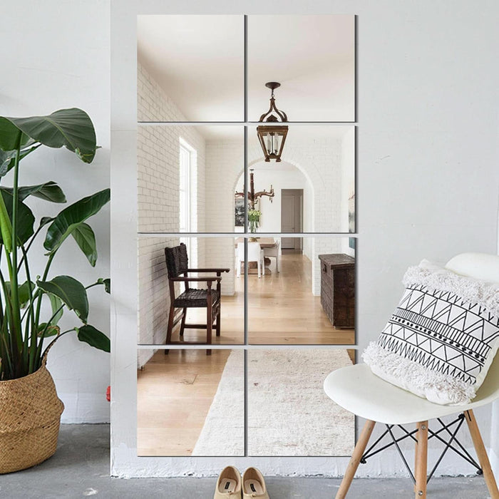 Home Gym Mirror Tiles 11'' X 11'' X 8PCS Full Body Mirror Full Length & Wall Mounted Mirrors Decorative for Home Gym, Door, Bedroom & Bathroom