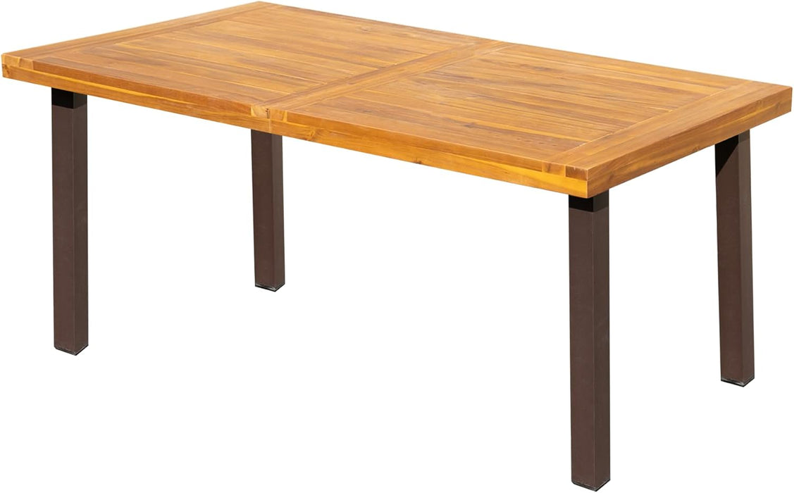 Dining Table for 6 Acacia Wood Indoor Outdoor Home Kitchen Table with Iron Legs Large Rectangular Patio Table for Deck, Sunroom