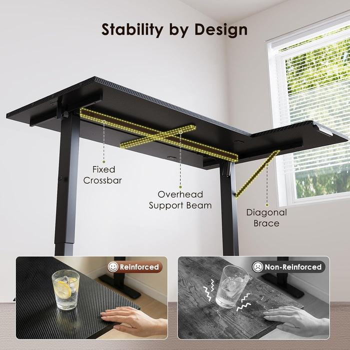 55" L Shaped Standing Desk with Cabinet Sets, Carbon Fiber Black