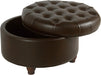 Home Decor | Button Tufted Faux Leather round Storage Ottoman | Ottoman with Storage for Living Room & Bedroom (Distressed Brown)