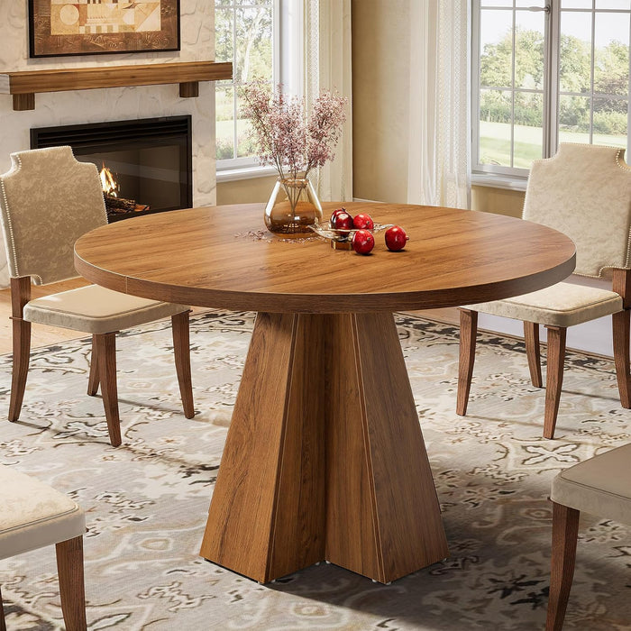 Tribesigns 47-Inch round Dining Table, round Kitchen Table with Sturdy Base, Kitchen, Dining Room, Living Room, Walnut Brown (Only Table)
