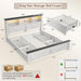King Size Bed Frame and Headboard & Storage, 4 Drawers and LED Built in Charging Station King Bed Frame with Storage Farmhouse,No Noise,No Box Spring Needed,White