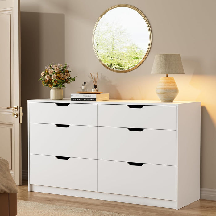 Dresser for Bedroom, 47.2" Modern Wood Chest with 6 Drawers, White