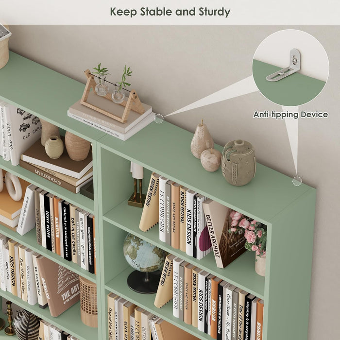 6 Tier Tall Bookshelf and Bookcase with Open Display Shelves, Green