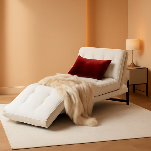 Beige Convertible Sofa Bed With Adjustable Backrest