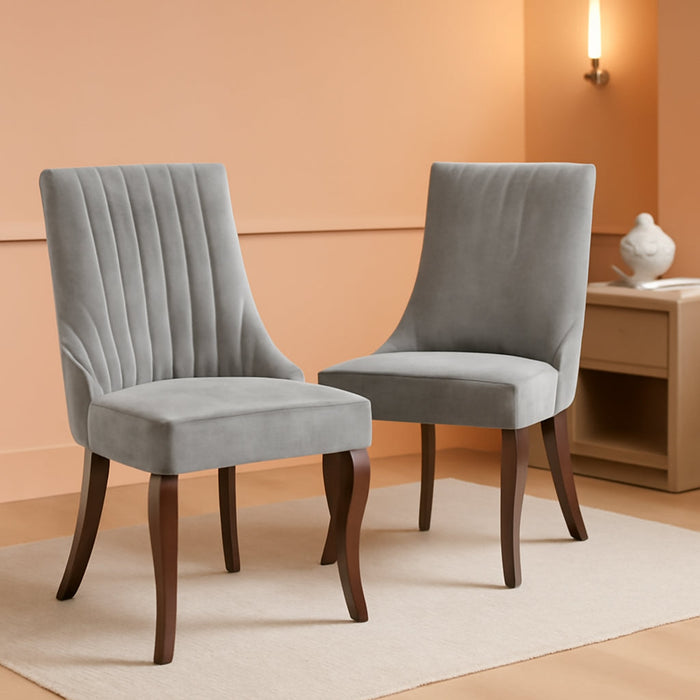 Velvet Dining Chairs Set of 4,Comfy Fabric Upholstered Accent Chairs for Kitchen Living Room,Channel Tufted Dining Room Chairs with Curved Solid Wood Legs(Gray)