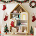 Natural Wood House Shaped Kids Dollhouse Bookshelf