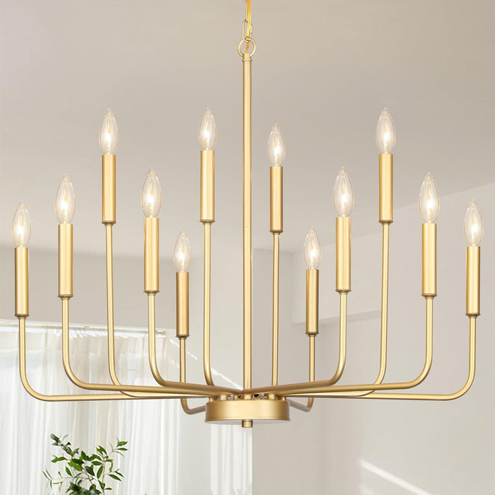 Gold 32-Inch 12-Light Chandelier Dining Room Fixture