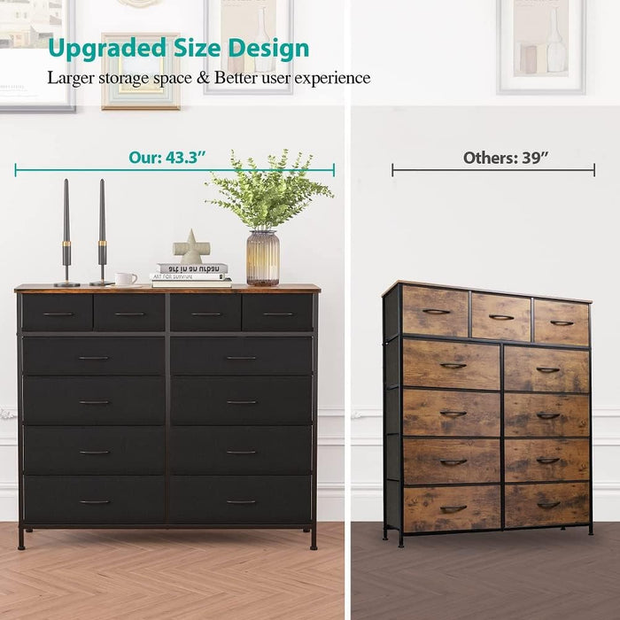Large Dresser for Bedroom with 12 Deep Drawers, Tall Fabric Drawer Dresser, Chest of Drawers for Closet, Nursery, Living Room, Laundry, Entryway, Hallway (Black)