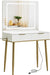 Makeup Vanity Desk with Lights and Mirror, Small Makeup Vanity Table with 2 Drawers, Dressing Table with 3 Adjustable Lighting Color, Small Makeup Desk for Bedroom, White with Gold Leg