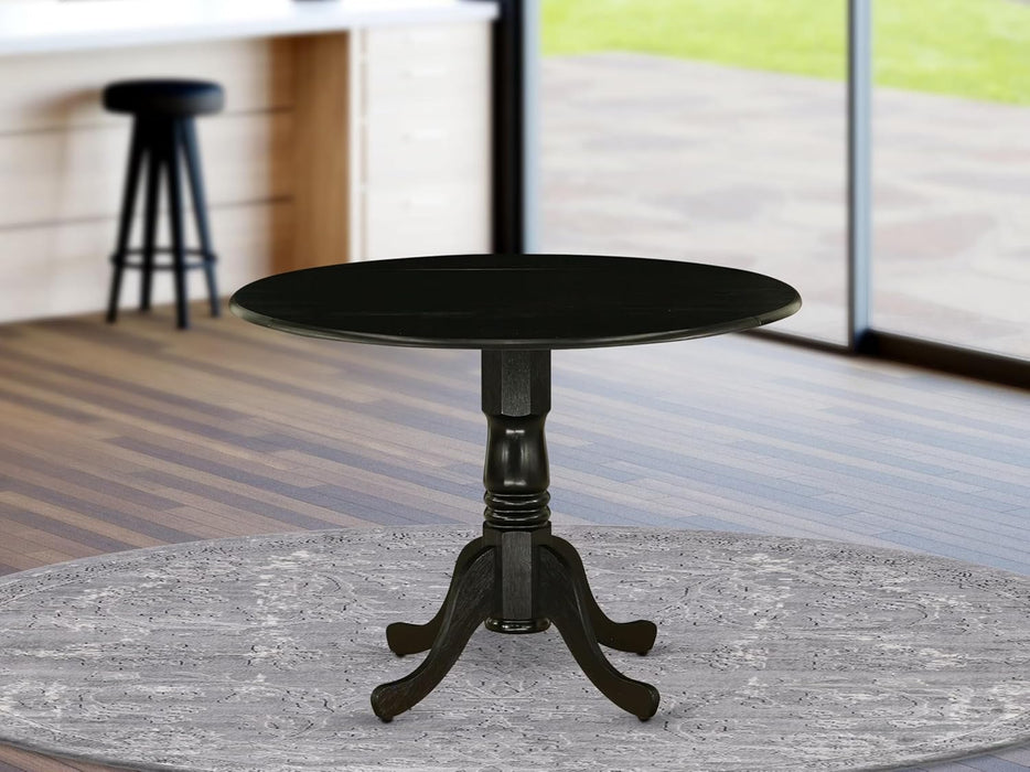 DLT-ABK-TP Dublin Dining Table - a round Wooden Table Top with Dropleaf & Pedestal Base, 42X42 Inch, Wirebrushed Black