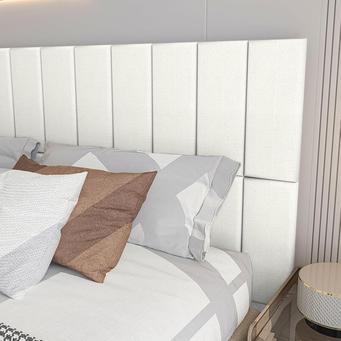 Peel and Stick Headboard for King, Full and Queen in Velvet Pearl, Pack of 12 Panels Sized 9.84" X 23.62", Soundproof Upholstered 3D Wall Panels