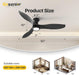 52 Inch Flush Mount Ceiling Fan with Light and Remote, Black Low Profile Ceiling Fans with Lights for Bedroom Living Room, 3 ABS Blades, Modern Quiet Reversible DC Motor, 3CCT, 6 Speeds