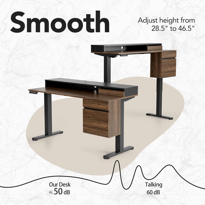 Standing Desk with Drawers and File Cabinet, 47 Inch Electric Height Adjustable Desk with Storage, Ergonomic Stand up Table Compatible with Monitor Stand, Black Walnut