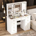 White Makeup Vanity Desk 9 Drawers Wood Dressing Table with 3 Mirrors, Glass Top, Hidden Storage Shelves, LED Lighted