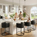 Black Modern Barrel Counter Height Clearance Bar Stools Set of 3, 24 Inch PU Leather Kitchen Barstools with Back for Island, with Black Metal Tubular Frame
