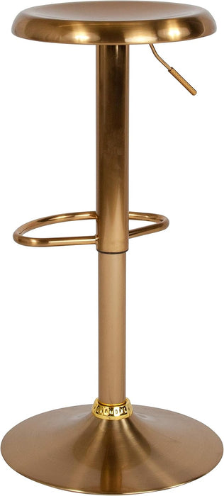 Madrid Series Adjustable Height Retro Metal Barstool with Footrest, Backless Adjustable Bar or Counter Height Swivel Stool, Gold