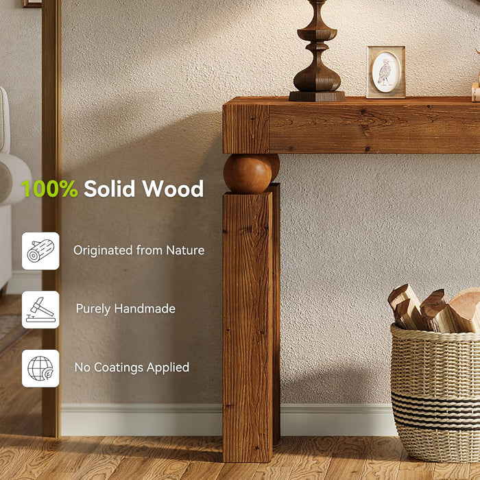 60-Inch Solid Wood Console Table, Farmhouse Narrow Entryway Table for Sofa, Entrance, Foyer, Living Room,Hallway, Brown