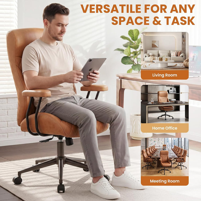 Office Desk Chair, Ergonomic Executive Leather Computer Swivel Chair, Brown
