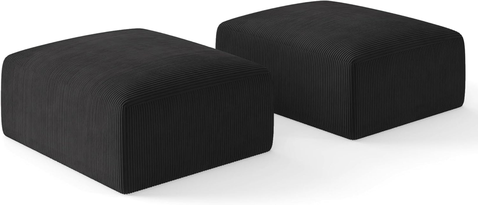 40" Square Stuffed Ottoman Pouf for Sofa Couch, Corduroy Poufs with Foam Chunk Filling, Furry & Fluffy Pouf Footstool Movable Ottoman. 40*31 Floor Poufs Foot Rest for Living Room, Black(2 Piece Set)