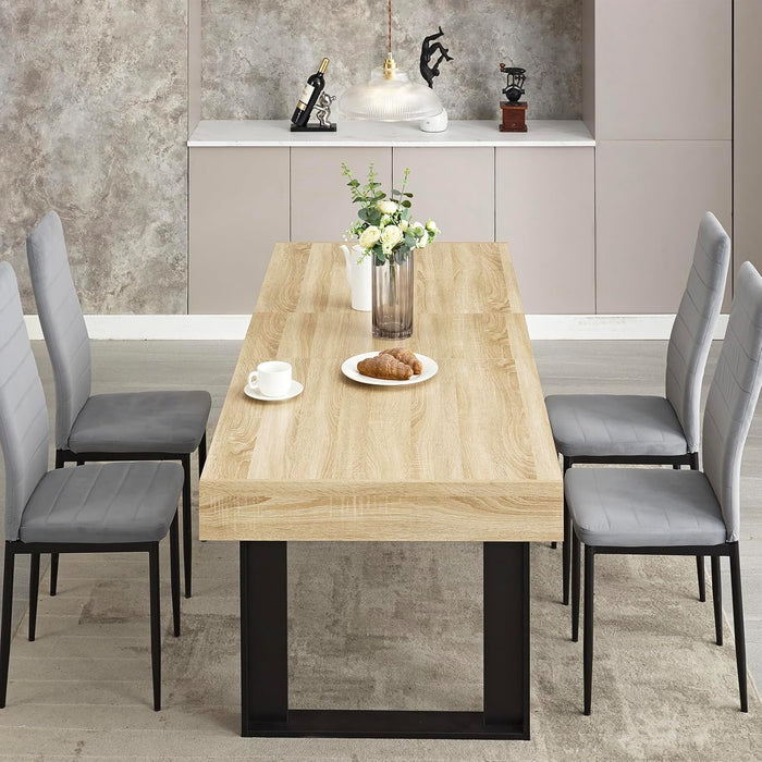 63”-79” Extendable Dining Room Table, Modern Farmhouse Wooden Kitchen Table, Long Expandable Dining Table for 6 8 10, Large Expanding Table Conference Table (Rustic Oak)