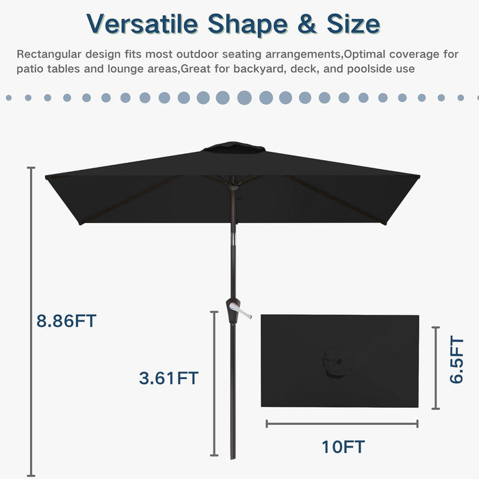 6.5'X10' Rectangular Patio Outdoor Umbrella,Large Coverage with Push-Button Tilt & UV Protection,Sturdy Ribs for Deck,Lawn,Pool,Backyard