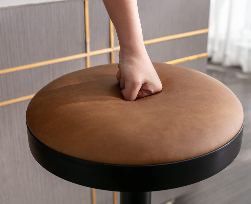 Modern Swivel Bar Stools Set of 2 Adjustable Counter Height Backless Barstools with Metal Base Leather Upholstered round Bar Stool Chairs for Kitchen Island/Pub/Breakfast Bar, Brown