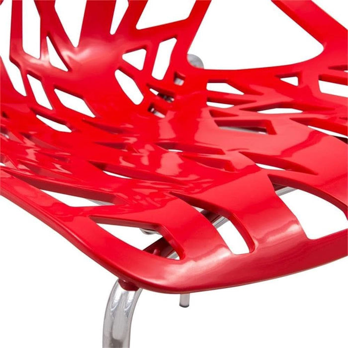 Forest Modern Dining Chair Set of 4 Red, Cut-Out Solid Back, Durable Polypropylene Seat with Chromed Legs, Stackable Contemporary Kitchen and Dining Room Chairs