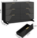 47.24" Wide Dresser for Bedroom, 6 Drawer Black Dresser with Fluted Design & Gold Metal Handle, Chest of Drawers Dressers with Sturdy Base, Wood Dressers for Bedroom, Living Room, Hallway