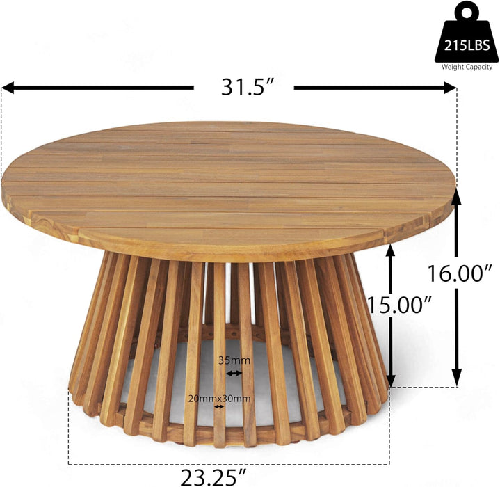 Outdoor Acacia Wood Conversation Set - Patio 3-Seat Loveseat Sofa W/Coushion and round Coffee Table for Backyard, Lawn, Balcony, Teak+Beige