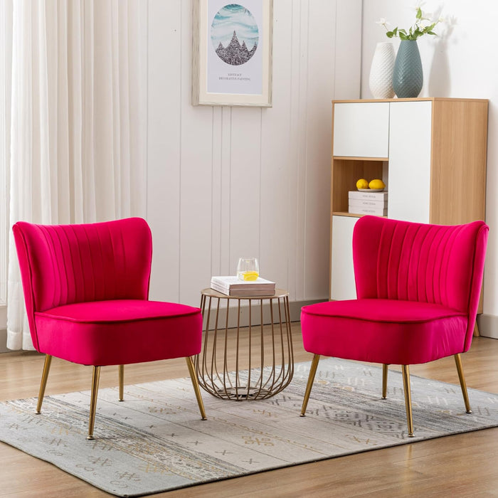 Midcentury Velvet Slipper Chair Armless 20.5In Pink