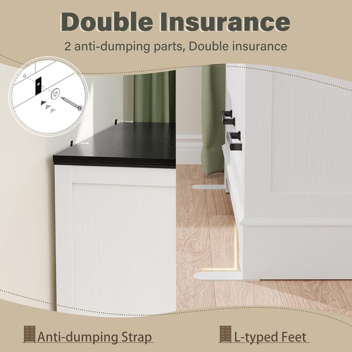 Tall Dresser Five Drawers Farmhouse White Distressed