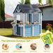 Wooden Playhouse, Outdoor Kids Playhouse with Sink, Stove, Cookware, Flowerpot Holders, Snack Bar, Cottage Play House for Backyard, Blue