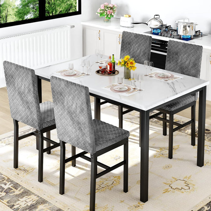 SlateGrey Marble Tabletop Five Piece DiningSet Premium