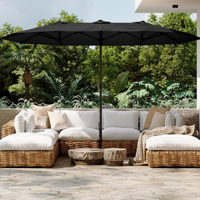 15X9Ft Large Patio Umbrella, Double-Sided Outdoor Market Rectangle Table 177''X104'' Umbrella with Crank Air Vents for Deck Pool Patio(1.9" Pole, Black)