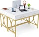 Modern Computer Desk with 2 Drawers Set of 2, 41 Inches Study Writing Office Desk for Home Office, Bedroom, Makeup Vanity Table Desk with Gold Metal Frame, White & Gold