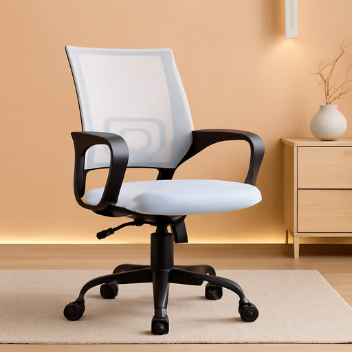 Office Chair Computer Chair Ergonomic Cheap Desk Chair Adjustable Comfortable Mid Back Task Rolling Swivel Chair with Lumbar Support for Home Office Desk (White)