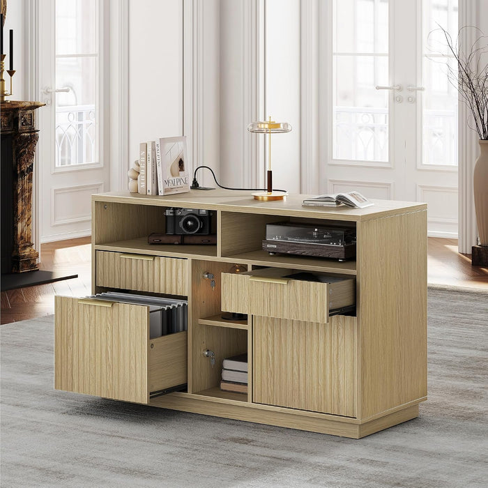4 Drawer Fluted File Cabinet with Lock for Home Office
