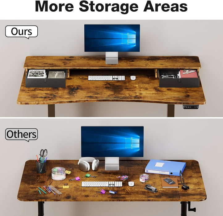 Brown 47.2Inch Standing Desk Monitor Riser Drawers